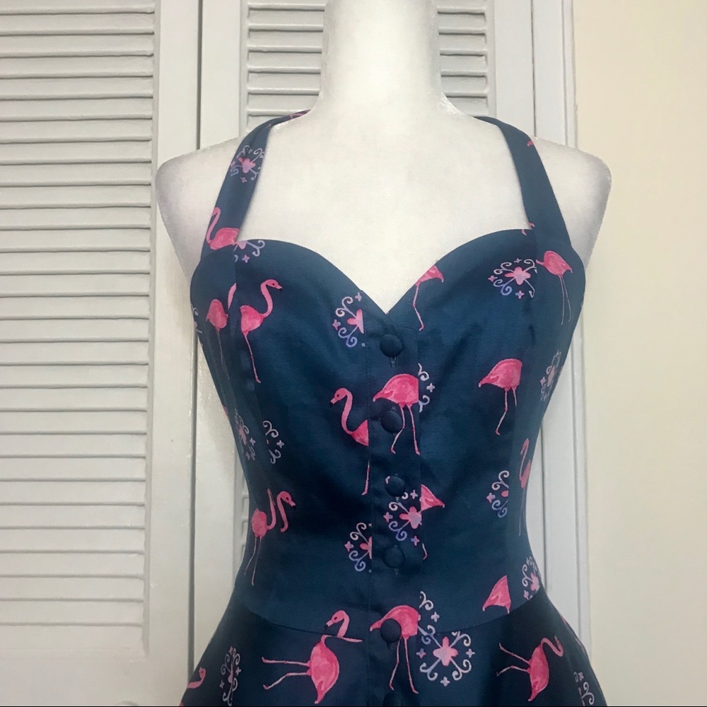 NWT Miss Lulo Flamingo Halter Dress - Picture 5 of 8